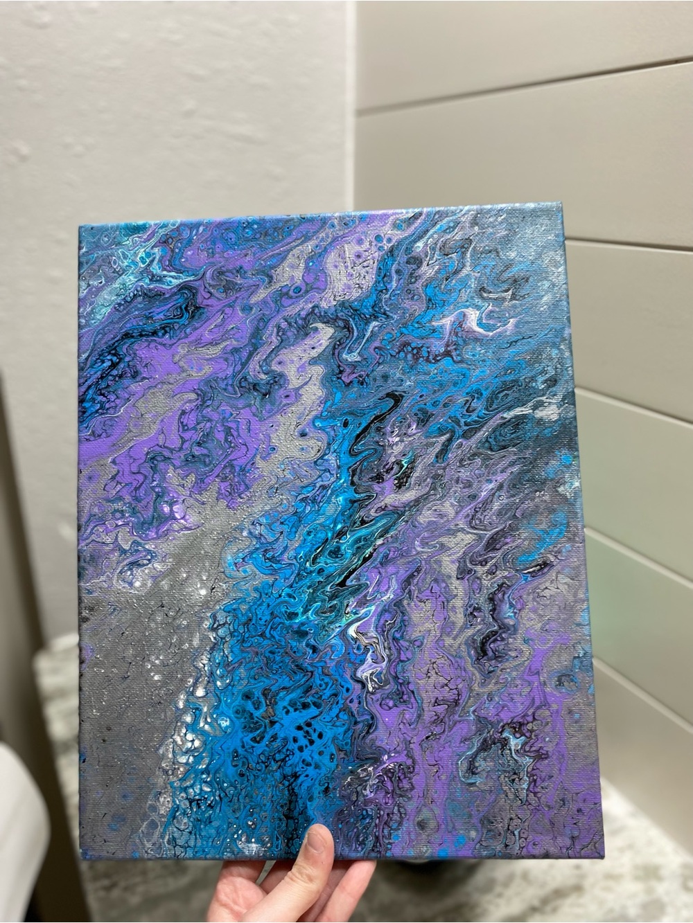 Abstract Fluid Art Canvas in Blue & Purple - Picture 7 of 7